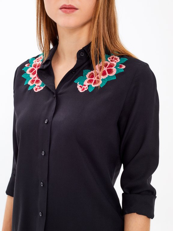 VISCOSE SHIRT WITH FLORAL EMROIDERY
