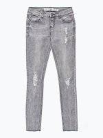 Distressed cropped skinny jeans in mid grey wash