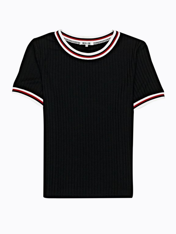 T-SHIRT WITH STRIPED TRIMS