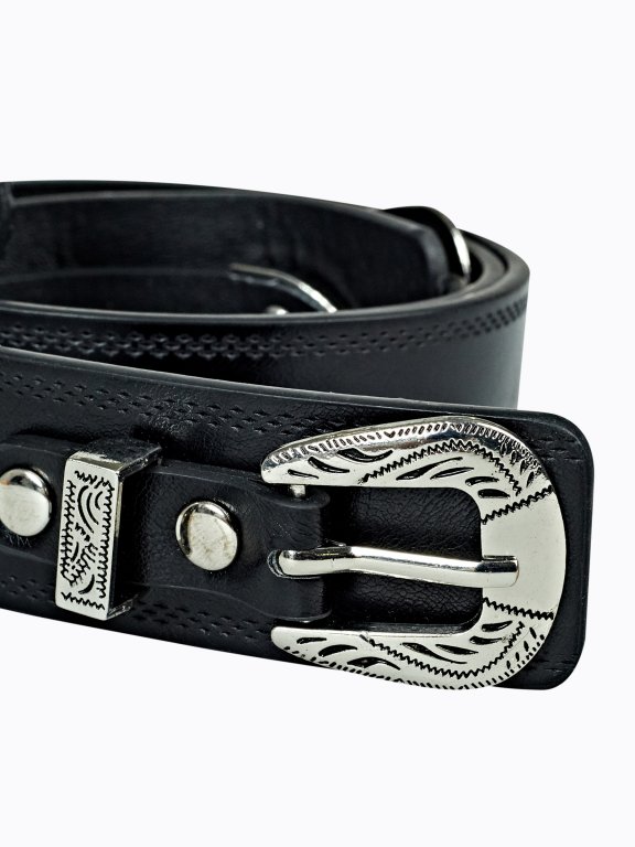 Faux leather belt with double buckle
