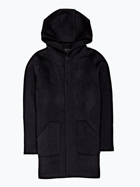 Hooded coat in wool blend