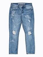 DISTRESSED BOYFRIEND JEANS WITH MESSAGE PRINTS