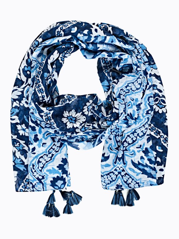 FLORAL PRINT SCARF WITH TASSELS