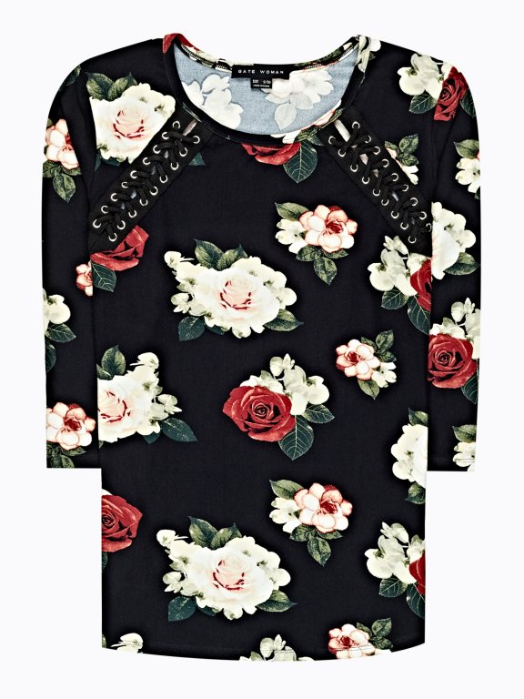 Floral print top with front lacing