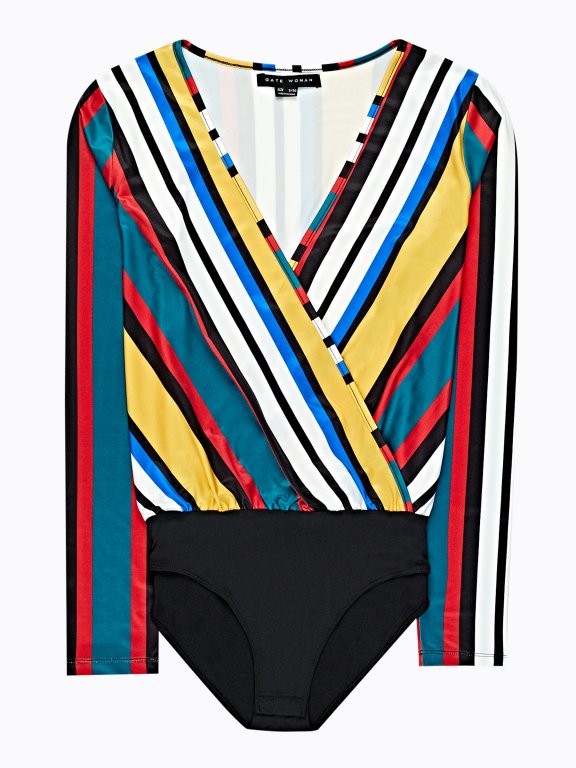 Wrap front striped bodysuit