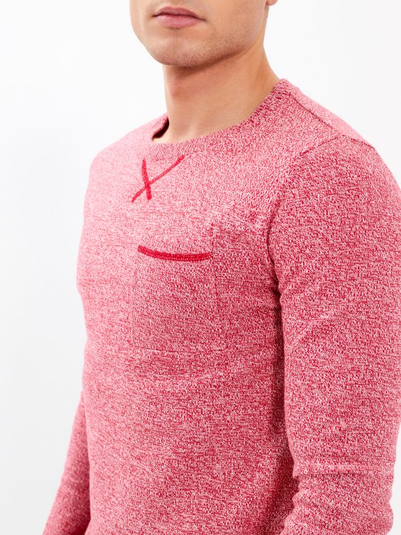 Melanżowy sweter z kieszenią na piersi