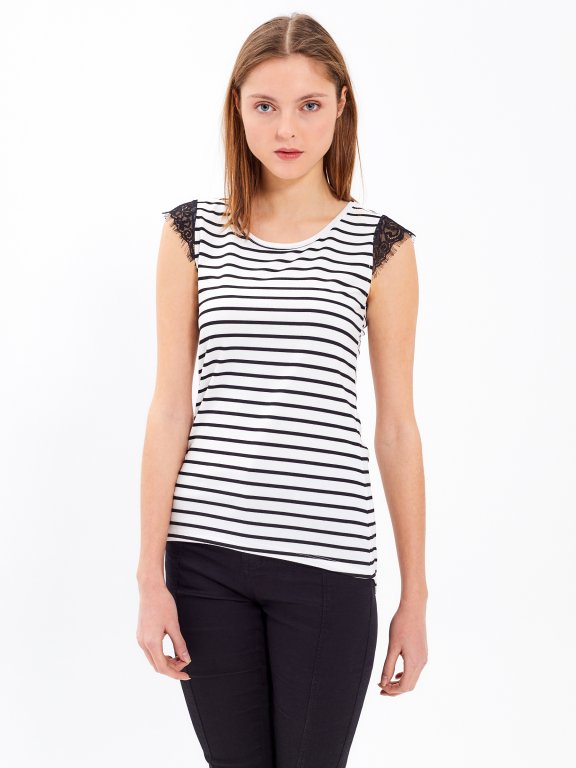 Striped top with lace