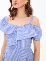Asymmetric shoulders striped dress