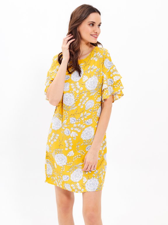 Floral print dress with ruffle sleeve