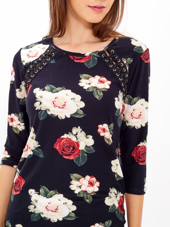 Floral print top with front lacing
