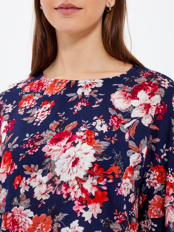 FLORAL PRINT BLOUSE WITH RUFFLE SLEEVE