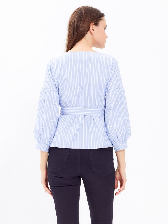 STRIPED BLOUSE WITH PEARLS