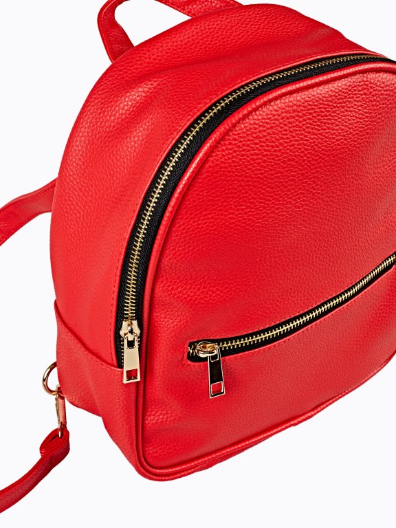 MINI FAUX LEATHER BACKPACK WITH CONTRAST ZIPPERS