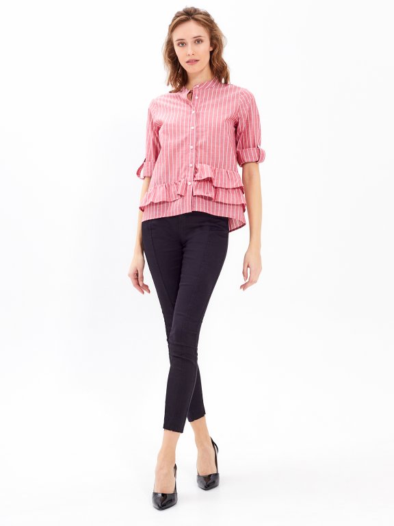 STRIPED BLOUSE WITH RUFFLE DETAIL