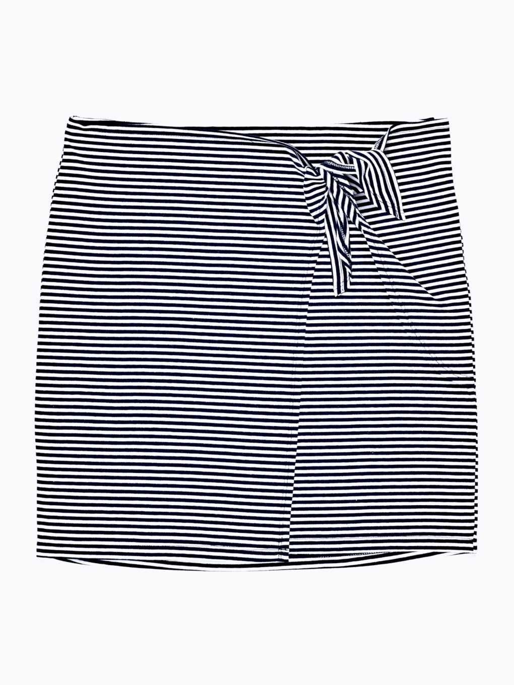 Knot front striped skirt