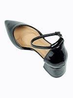 Faux patent mid heel sandals