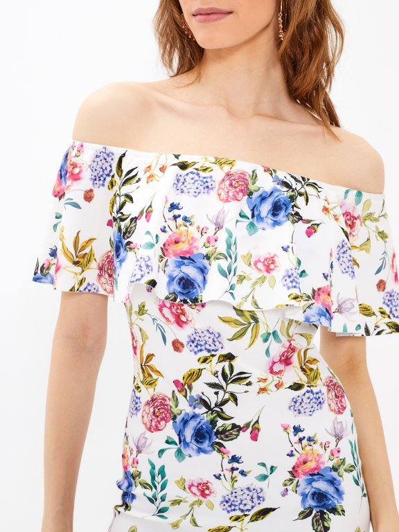 Floral print bodycon dress with ruffle