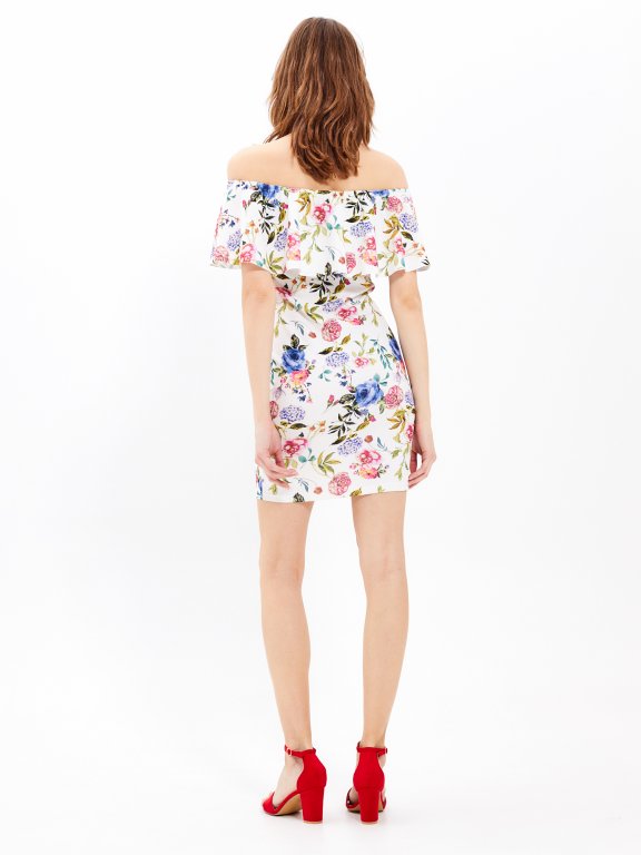 Floral print bodycon dress with ruffle