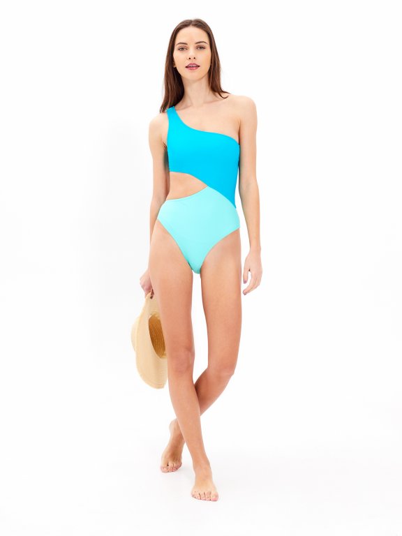 One-shoulder colour block swimsuit