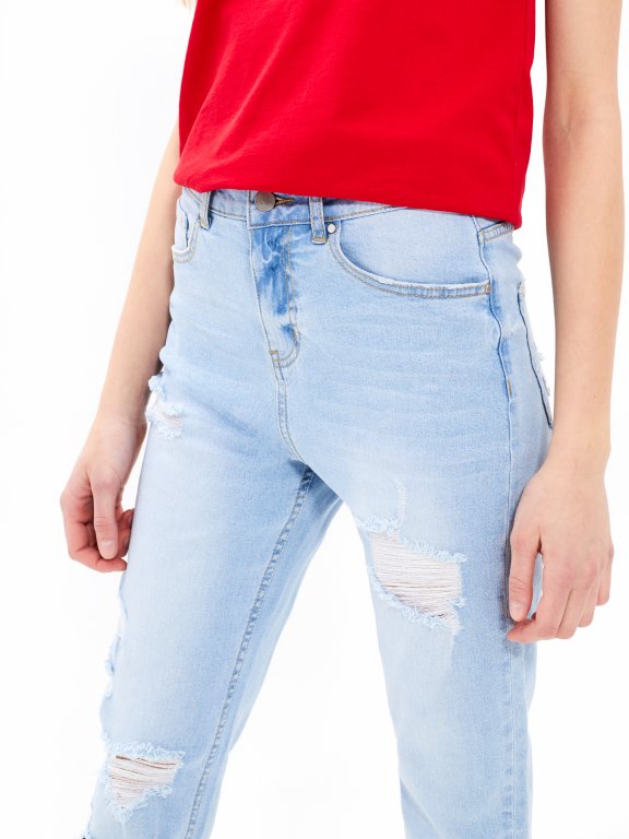 Damaged skinny high-waist jeans