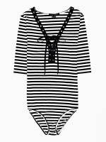 Striped bodysuit with front lacing