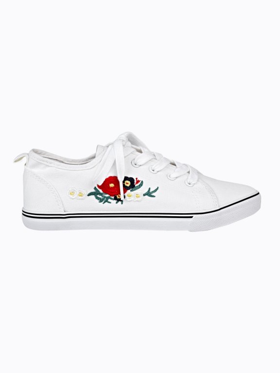 EMBROIDERED LACE UP CANVAS SNEAKERS