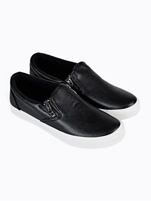 BASIC FAUX LEATHER SLIP-ONS WITH ZIPPERS