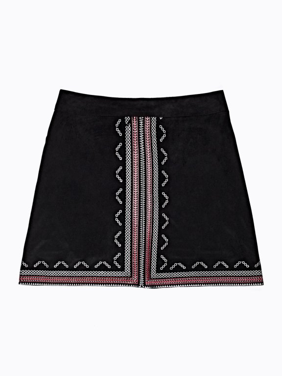 FAUX SUEDE SKIRT WITH EMBROIDERY