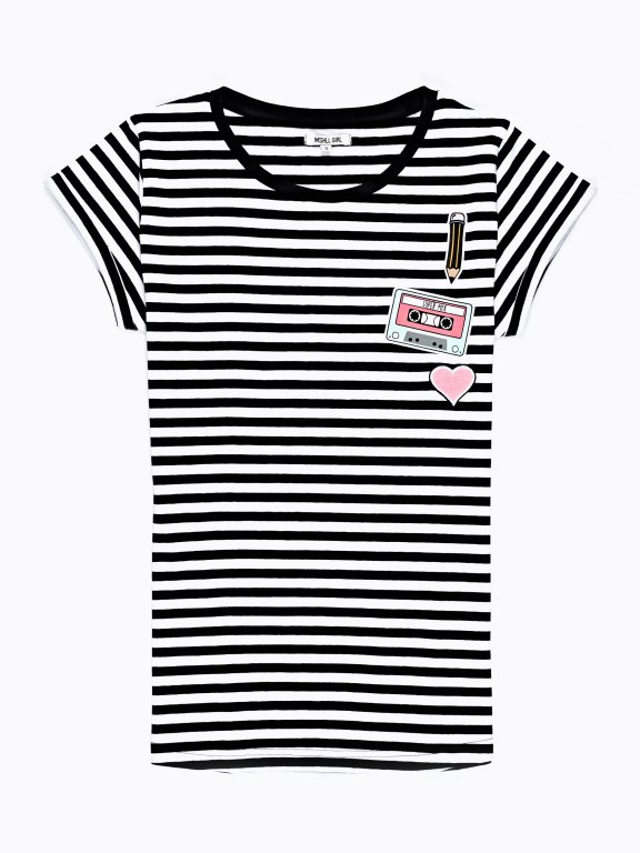 Striped t-shirt with print and patch
