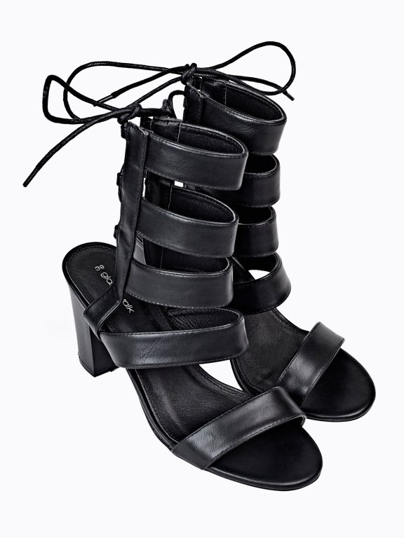 BLOCK HEELED LACE-UP SANDALS