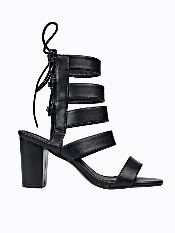 BLOCK HEELED LACE-UP SANDALS