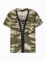 CAMO PRINT TOP WITH FRONT LACING
