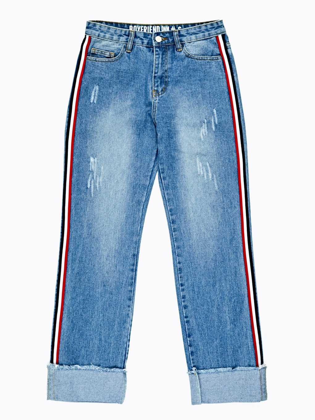 Straight fit taped jeans in mid blue wash