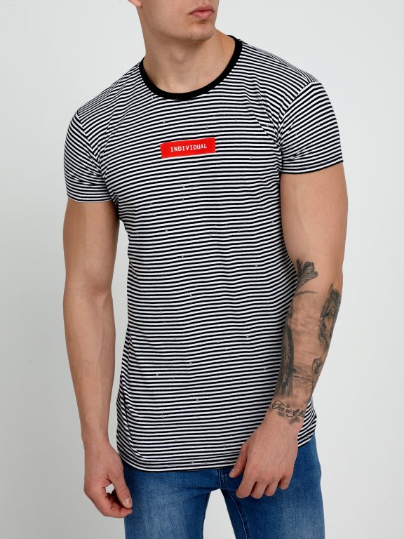 LONGLINE STRIPED T-SHIRT WITH PATCH