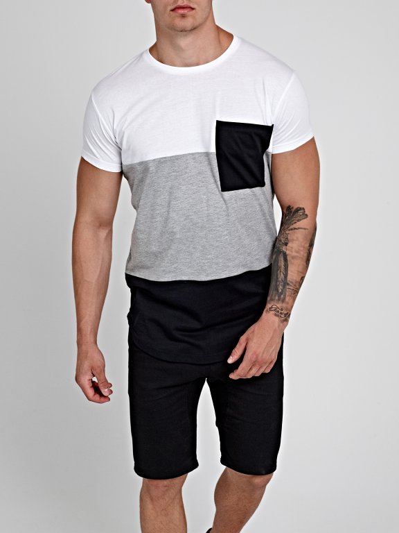 COLOUR BLOCK T-SHIRT WITH CHEST POCKET