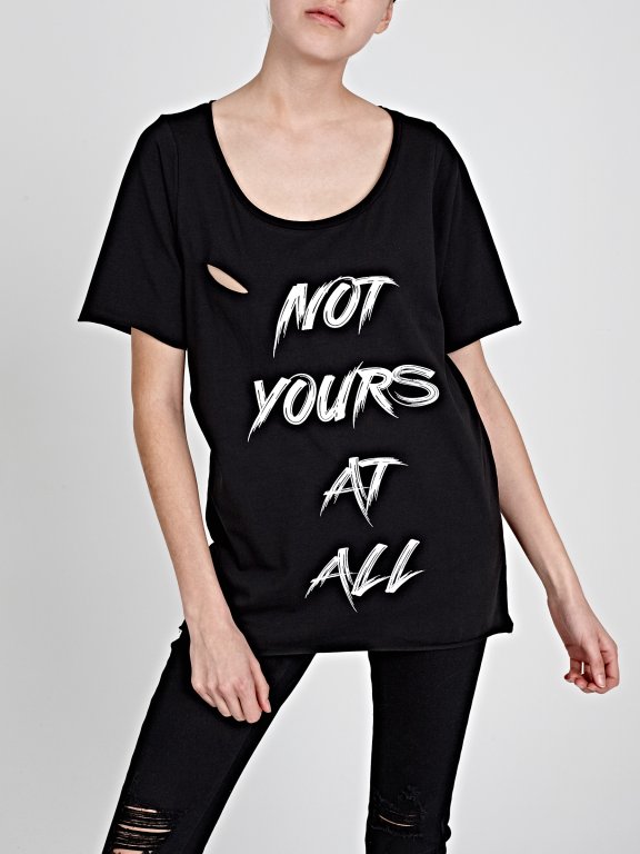 DISTRESSED T-SHIRT WITH MESSAGE PRINT