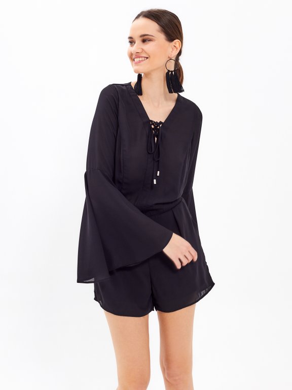Short jumpsuit with bell sleeves