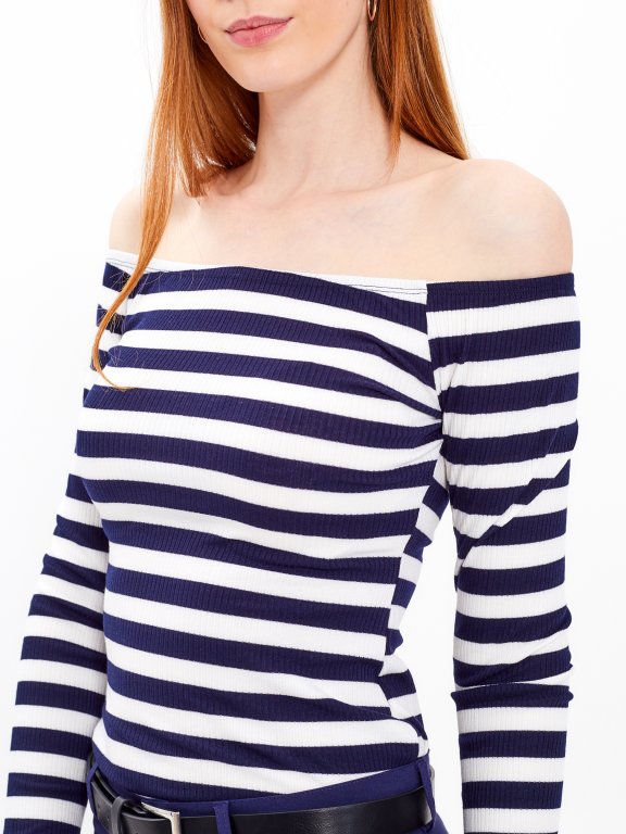 Off-the-shoulder striped bodysuit