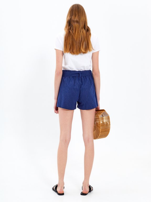 Striped shorts with decorative belt