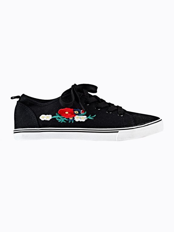 EMBROIDERED LACE UP CANVAS SNEAKERS