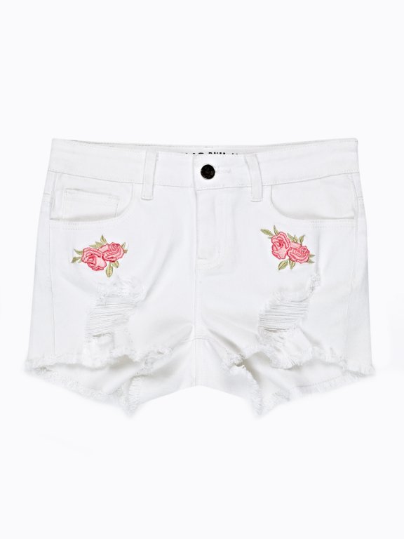 Flower patch denim shorts
