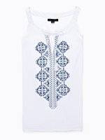 Embroidered tank top with front lacing