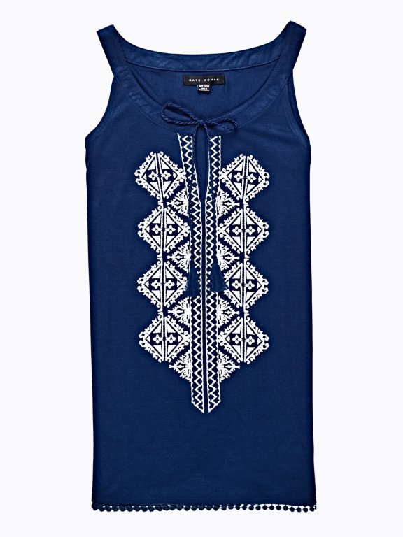 EMBROIDERED TANK TOP WITH FRONT LACING
