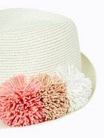 Fedora hat with pom poms