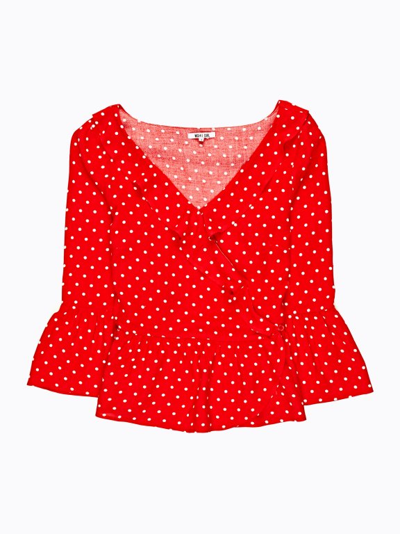Polka dot print ruffle blouse