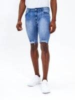 Slim fit raw edges denim shorts