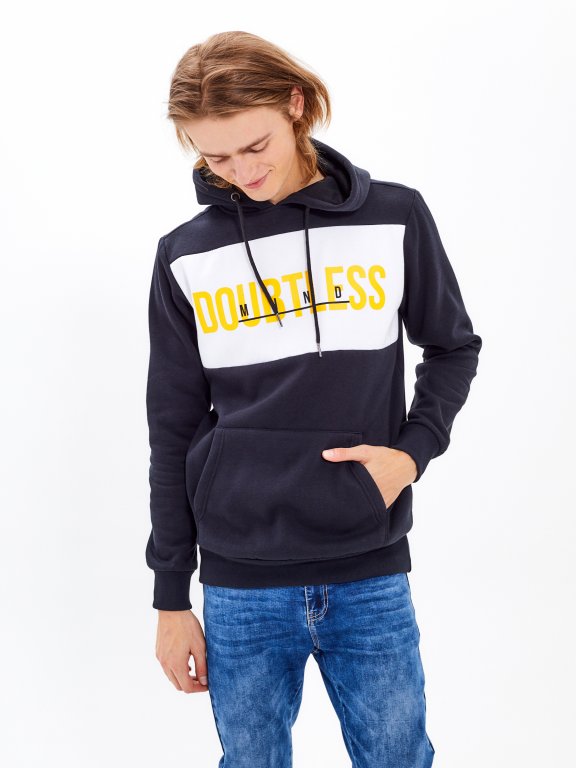 Paneled hoodie with message print