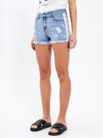 Denim shorts with decorative zippers