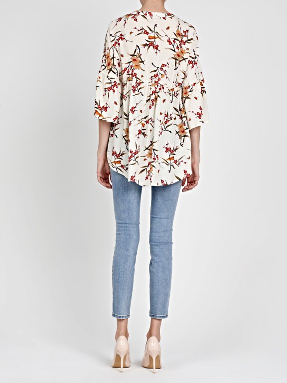 BELL SLEEVE BLOUSE WITH FLORAL PRINT