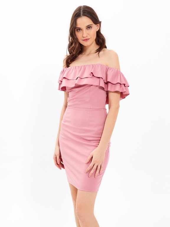 Off-the-shoulder bodycon dress with ruffles